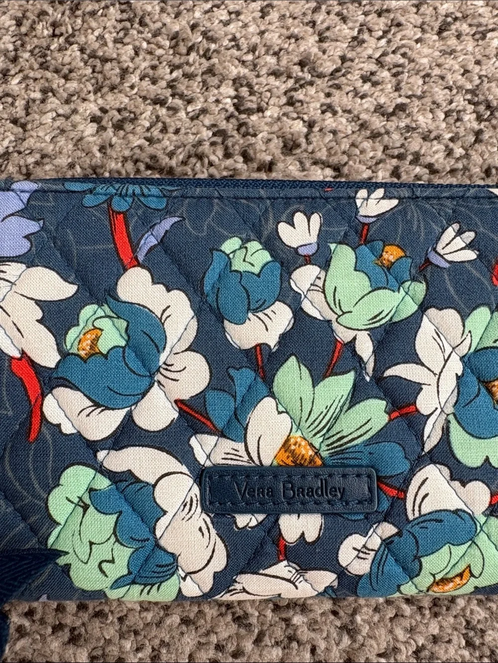 Vera Bradley Navy Teal Floral Zip Around Wristlet Wallet